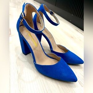 Dream Pairs royal blue closed-toe pointed strappy heels